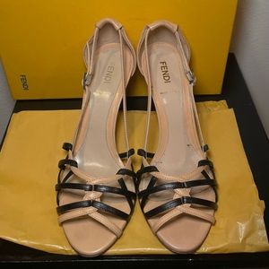 Authentic FENDI Spuntata Vacchetta sandal with heel